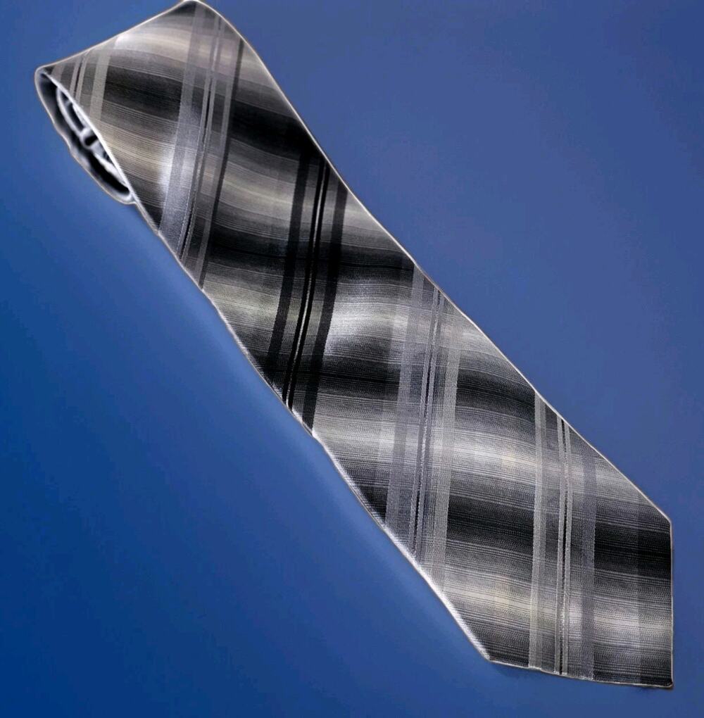 John Bartlett Statements Men’s 100% Silk NeckTie Grey Black Stripes 59" x 3.25"
